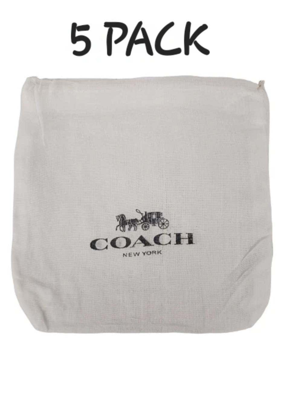 COACH NEW YORK 7.5"x7.5" (5 PACK)Drawstring Dustbag Bundle, White, NEW
